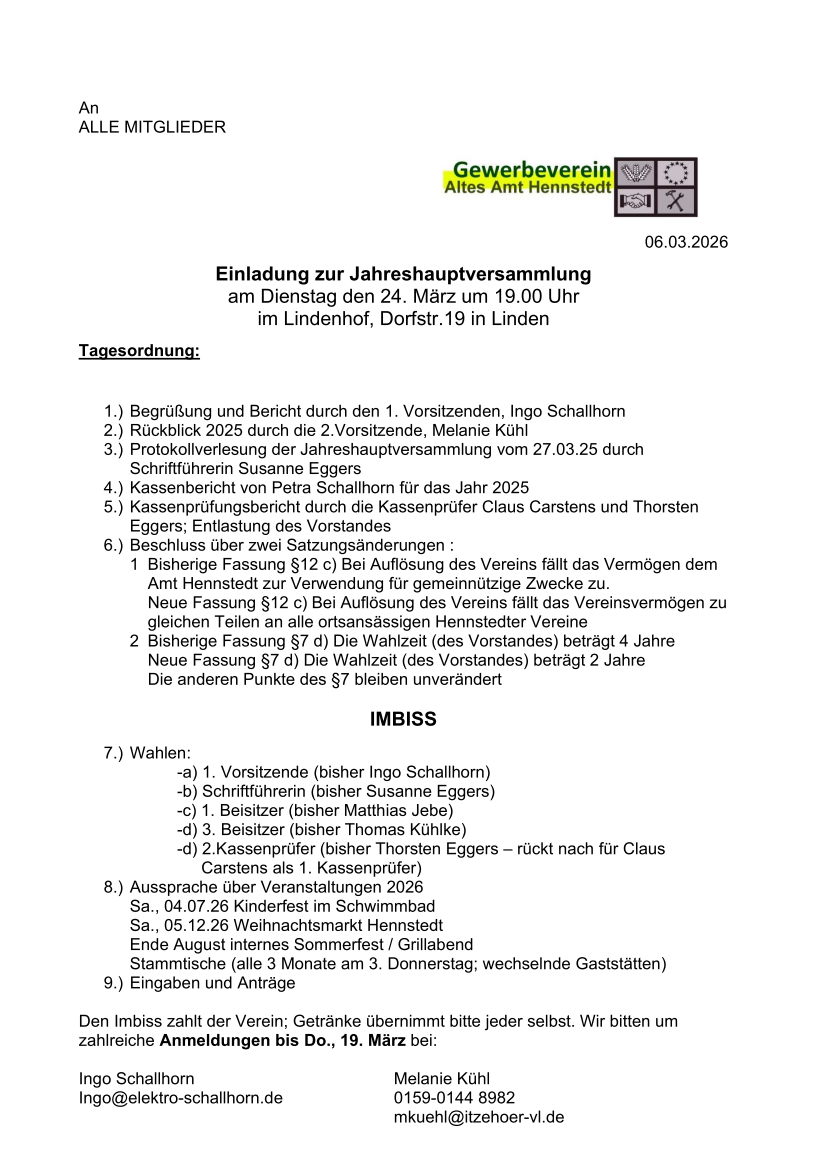 Einladung zur Jahreshauptversammlung am 24. März 2026